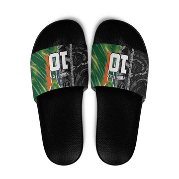Custom Aotearoa South Africa Rugby Freedom Cup Slide Sandals Maori Silver Fern Art and Sporty Flag SA LT03