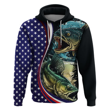 Bass Fishing Hoodie Double Largemouth Bass Old Style LT03