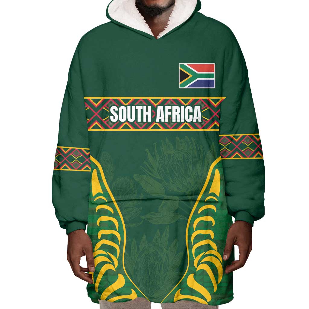 Custom South Africa Rugby Wearable Blanket Hoodie Springboks Spirit and King Protea LT03