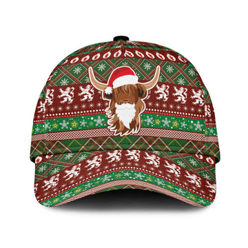 Scottish Christmas Classic Cap Highland Cattle-Xmas Tartan Stripes Style Red Color LT03