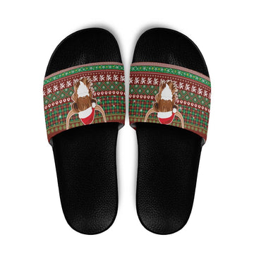 Scottish Christmas Slide Sandals Highland Cattle-Xmas Tartan Stripes Style Red Color LT03