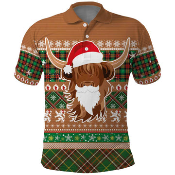 Scottish Christmas Polo Shirt Highland Cattle-Xmas Tartan Stripes Style Brown Color LT03