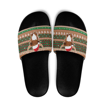 Scottish Christmas Slide Sandals Highland Cattle-Xmas Tartan Stripes Style Brown Color LT03