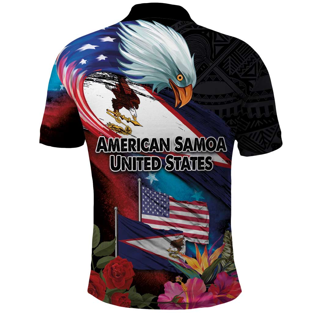 American Samoa and United States Together Polo Shirt National Flag with Eagle-Hibiscus and Rose LT03