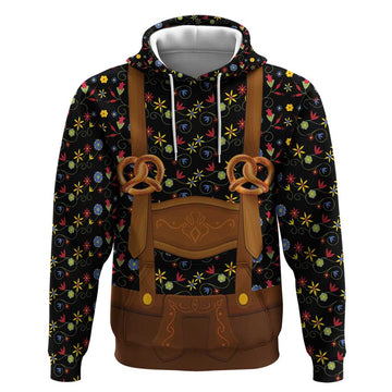 Traditional German Costume - Lederhosen and Soft Pretzel Hoodie Folk Floral Pattern Style LT03