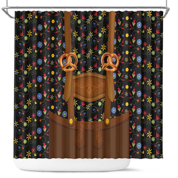 Traditional German Costume - Lederhosen and Soft Pretzel Shower Curtain Folk Floral Pattern Style LT03