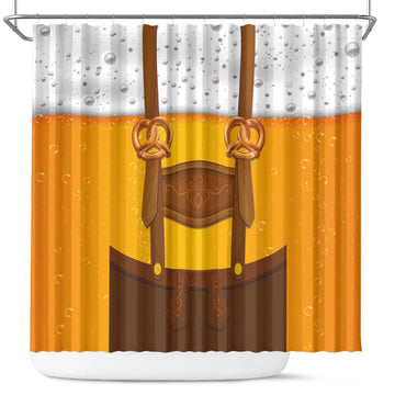 Traditional German Costume - Lederhosen and Soft Pretzel Shower Curtain Oktoberfest Beer Head Funny Style LT03