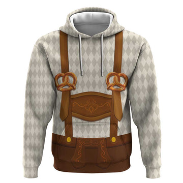 Traditional German Costume - Lederhosen and Soft Pretzel Hoodie Old Vintage Bavarian Pattern LT03