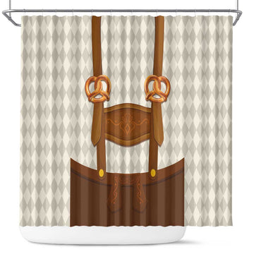 Traditional German Costume - Lederhosen and Soft Pretzel Shower Curtain Old Vintage Bavarian Pattern LT03