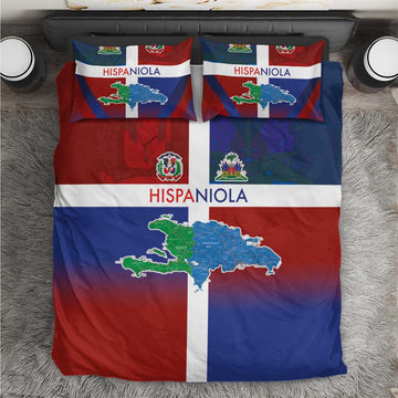 Hispaniola Bedding Set Haiti and Dominican Republic Emblems and Flag Style LT03