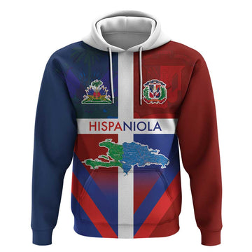 Haiti and Dominican Republic Hoodie Hispaniola with Emblems and Flag Style LT03