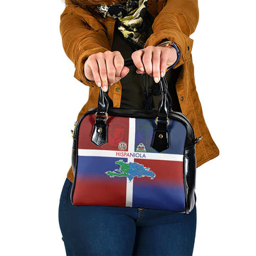 Haiti and Dominican Republic Shoulder Handbag Hispaniola with Emblems and Flag Style LT03