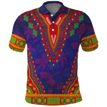 Haiti Choeblack Dashiki Style Polo Shirt Blue Color LT03