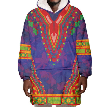 Haiti Wearable Blanket Hoodie Choeblack Dashiki Style Blue Color LT03