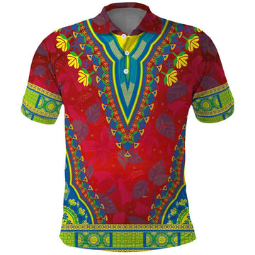 Haiti Choeblack Dashiki Style Polo Shirt Red Color LT03