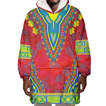 Haiti Wearable Blanket Hoodie Choeblack Dashiki Style Red Color LT03