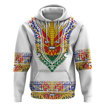 Haiti Flag Traditional Dashiki Hoodie White Color LT03
