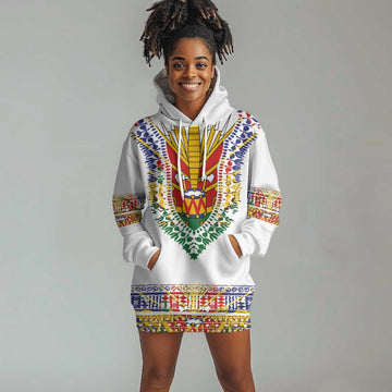 Haiti Flag Hoodie Dress Traditional Dashiki White Color LT03