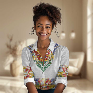 Haiti Flag Women Casual Shirt Traditional Dashiki White Color LT03