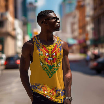 Haiti Flag Men Tank Top Traditional Dashiki Yellow Color LT03