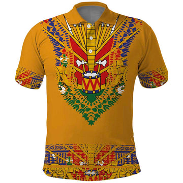 Haiti Flag Traditional Dashiki Polo Shirt Yellow Color LT03