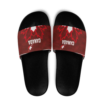 Canadian Rugby Slide Sandals Maple Leaves Sporty Art Style Red Color LT03