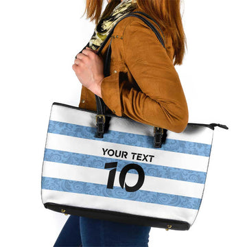 Custom Argentina Rugby 2024 Leather Tote Bag Vamos Los Pumas with Jaguar and Floral Pattern LT03