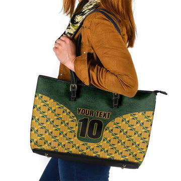 Custom South Africa Rugby 2024 Leather Tote Bag Go Champion Springboks and Kente Pattern LT03