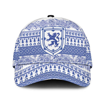Scottish Christmas Classic Cap Scotland Thistle and Celtic Knot White-Blue Color LT03