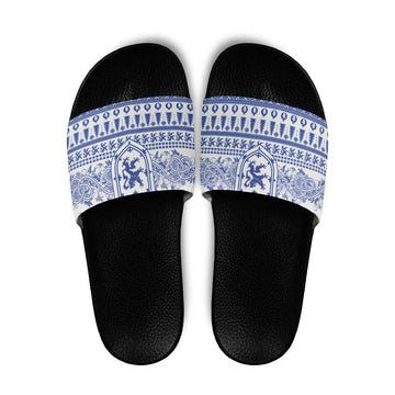 Scottish Christmas Slide Sandals Scotland Thistle and Celtic Knot White-Blue Color LT03