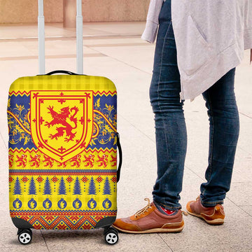 Scottish Christmas Luggage Cover Scotland Thistle and Celtic Knot Yellow-Red Color LT03