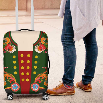 Norwegian Male Bunad Luggage Cover with Rosemaling Folk Art Green Color LT03