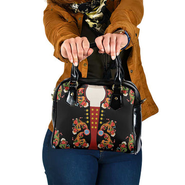 Norwegian Male Bunad Shoulder Handbag with Rosemaling Folk Art Black Color LT03