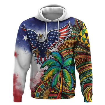 Caribbean American Together Hoodie USA Flag Eagle and Coloful Palm Tree LT03