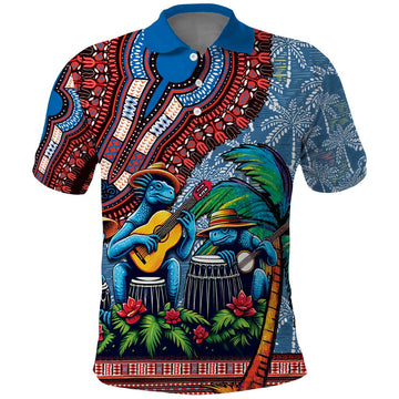 Afro-Caribbean Polo Shirt African Dashiki Style with Caribbean Music with Blue Iguanas LT03