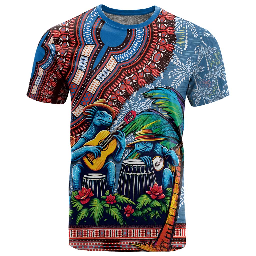 Afro-Caribbean T shirt African Dashiki Style with Caribbean Music with Blue Iguanas LT03
