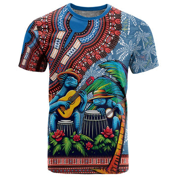 Afro-Caribbean T shirt African Dashiki Style with Caribbean Music with Blue Iguanas LT03