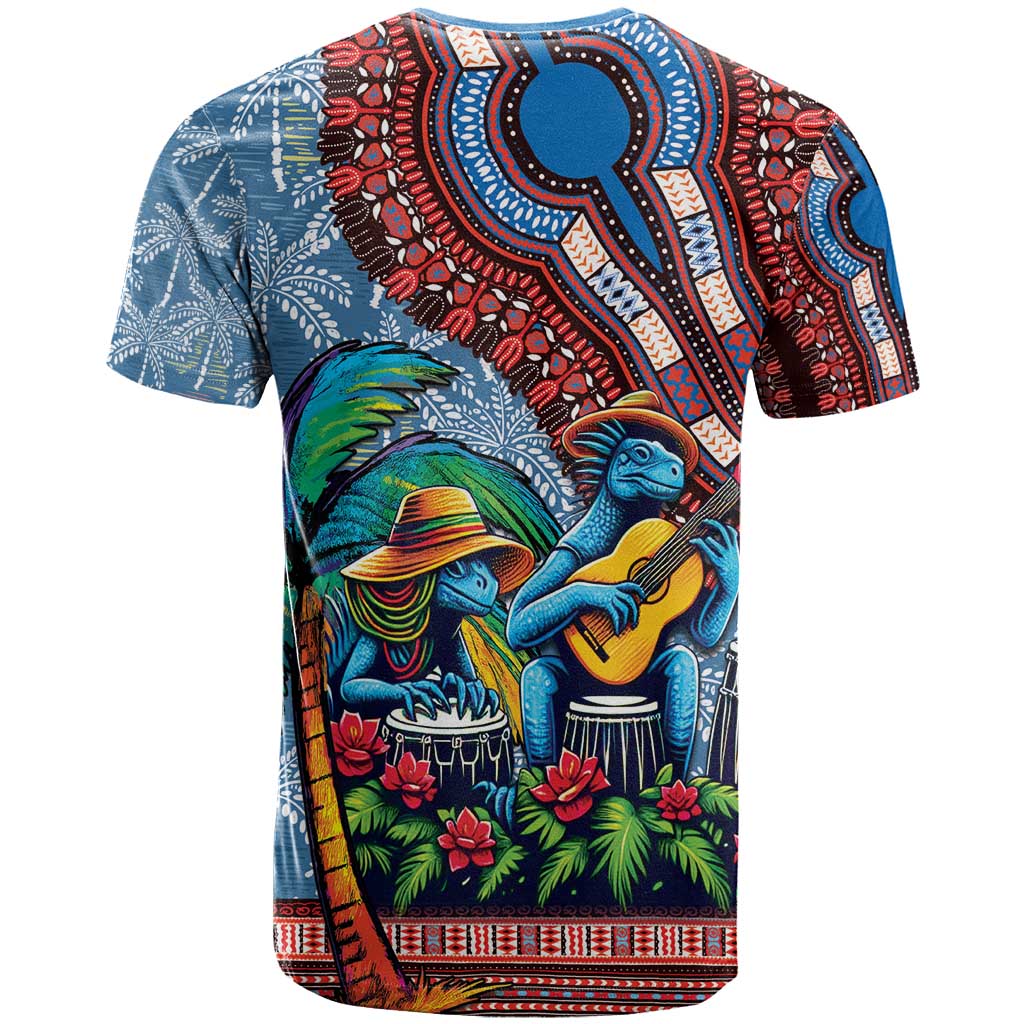 Afro-Caribbean T shirt African Dashiki Style with Caribbean Music with Blue Iguanas LT03