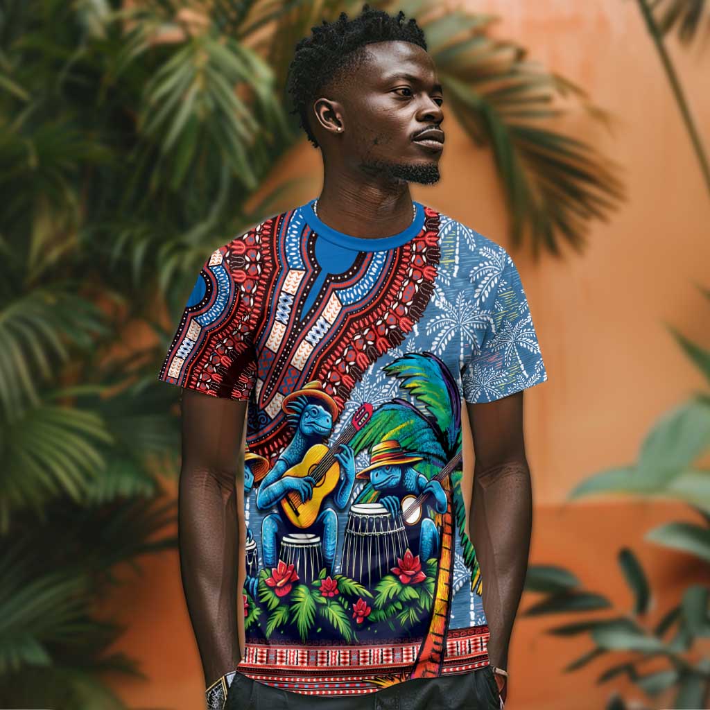 Afro-Caribbean T shirt African Dashiki Style with Caribbean Music with Blue Iguanas LT03