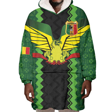 Custom Mali Football Wearable Blanket Hoodie Les Aigles-Green, Gold & Red LT03