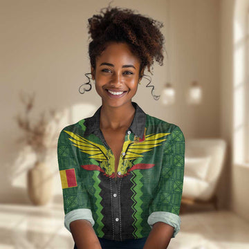 Custom Mali Football Women Casual Shirt Les Aigles-Green, Gold & Red LT03