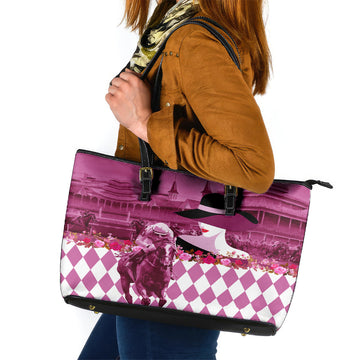 Kentucky Racing Horses Derby Hat Lady Leather Tote Bag Churchill Downs and Roses Pink Out LT03