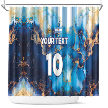 Custom Argentina Football Shower Curtain La Albiceleste Marble Sky Version LT03