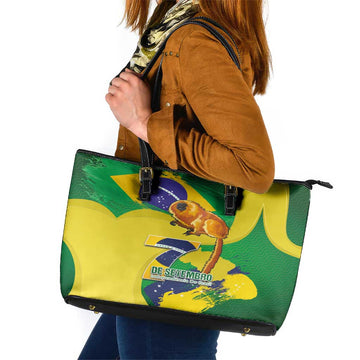 Brazil Independence Day Leather Tote Bag Sete de Setembro and Golden Lion Tamarin LT03