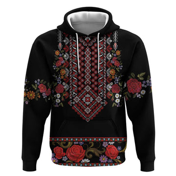 Traditional Romanian Costume - Costum Popular Hoodie Traditional Romanian Motif and Folk Floral Embroidery Style LT03