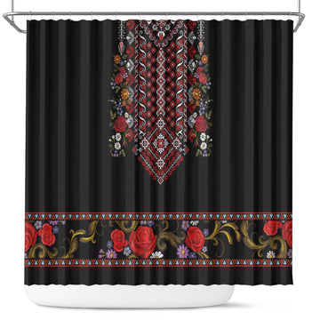 Traditional Romanian Costume - Costum Popular Shower Curtain Traditional Romanian Motif and Folk Floral Embroidery Style LT03