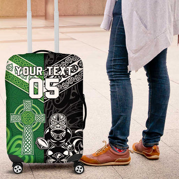 New Zealand And Ireland Rugby Custom Luggage Cover Maori Tiki With Shamrock LT05