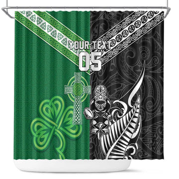 New Zealand And Ireland Rugby Custom Shower Curtain Maori Tiki With Shamrock LT05