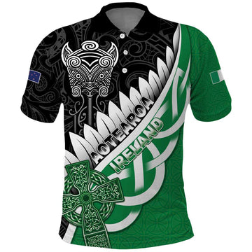 New Zealand And Ireland Rugby Custom Polo Shirt Silver Fern With Celtic Cross LT05