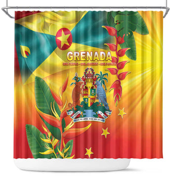Grenada Shower Curtain Gwenad Flag With Heliconia Lobster Claws LT05